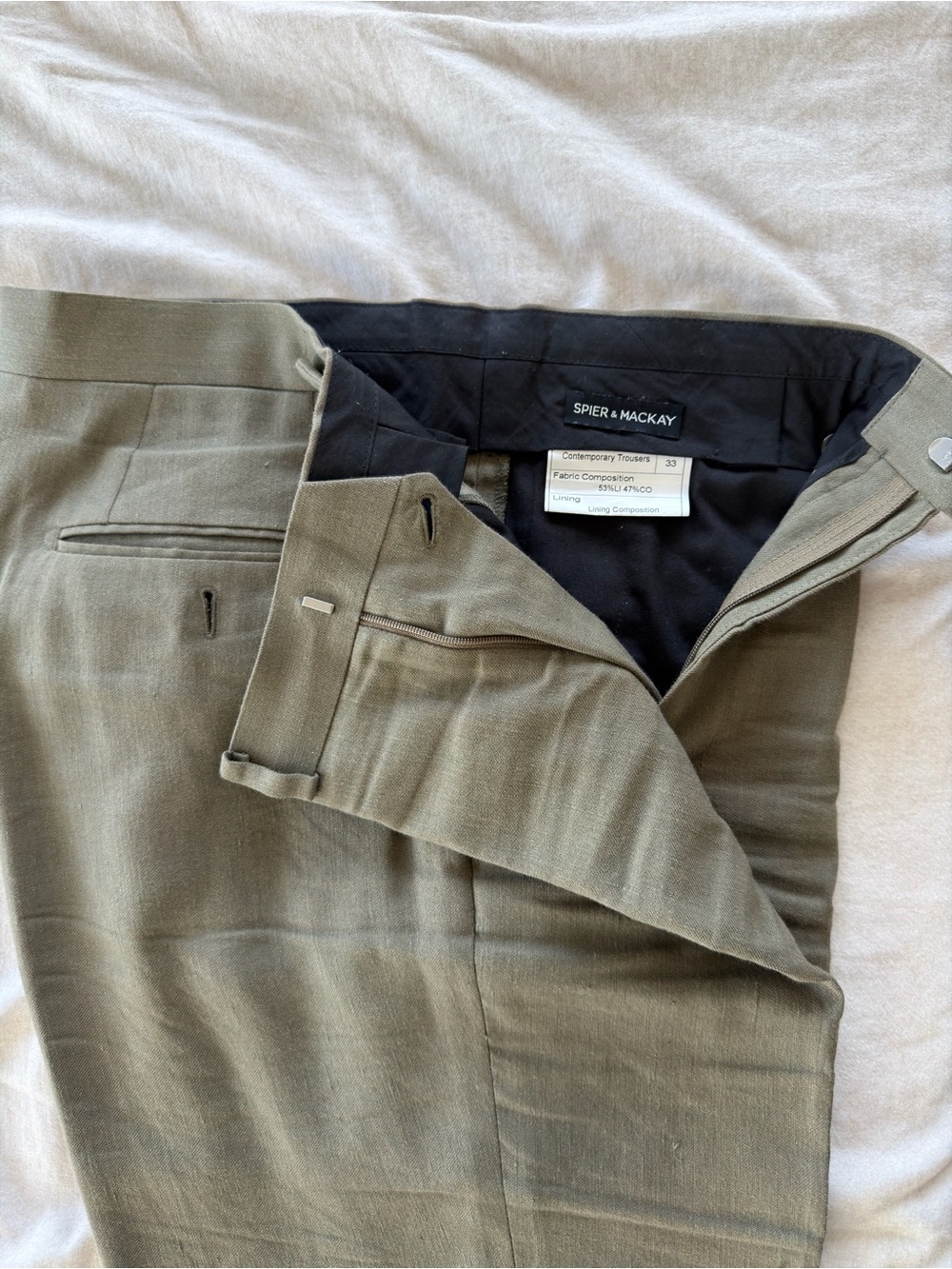 Olive linen cotton blend trousers - Picture 2 of 5